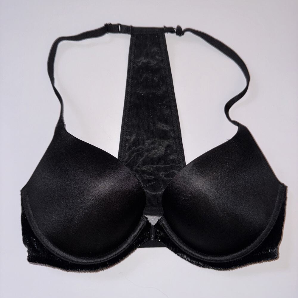 Victoria Secret Very Sexy Push Up Underwire Black Velvet Rhinestone Size 32C